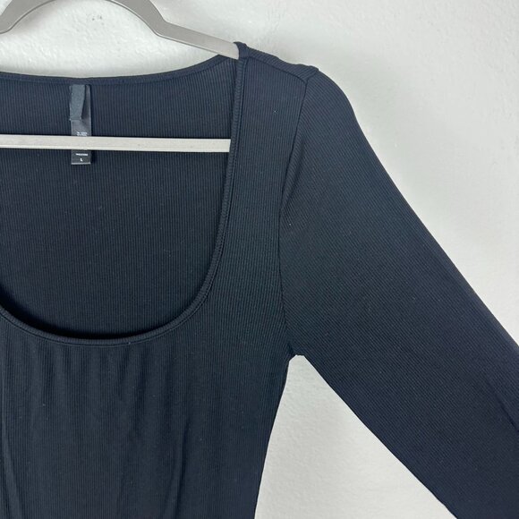 Skims Soft Lounge Long Sleeve Dress L Black Ribbed Onyx Maxi Bodycon Stretch - Picture 7 of 9